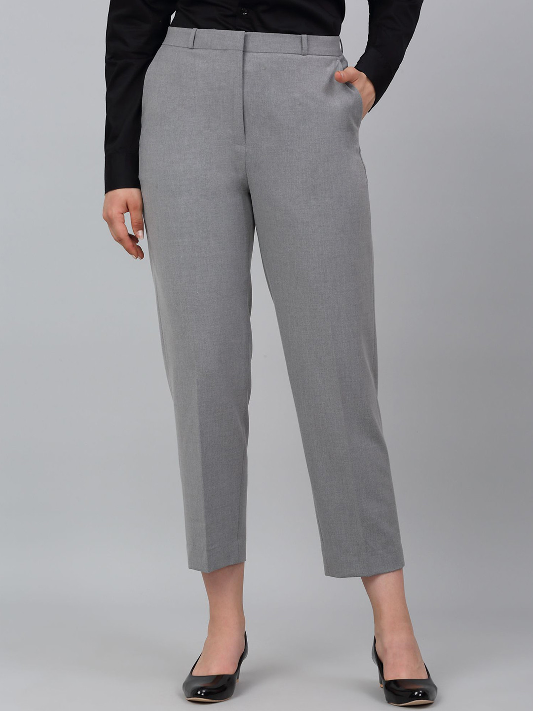 

Cantabil Women High-Rise Trousers, Grey