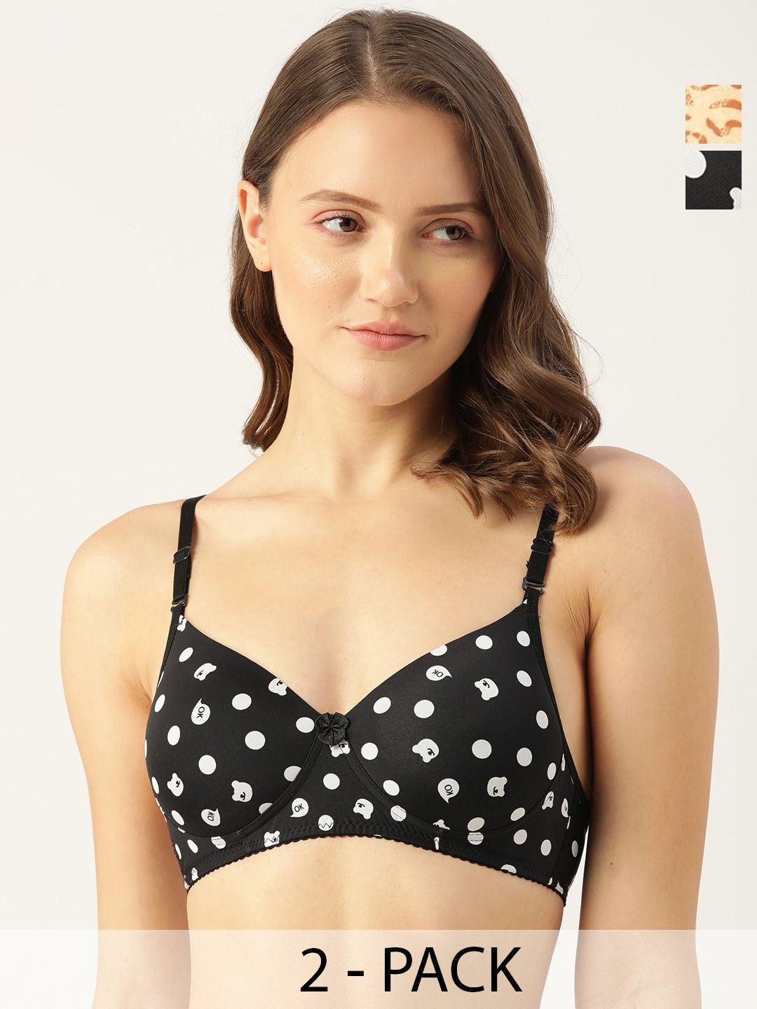 

Lady Lyka Pack Of 2 Animal Printed Medium Coverage Lightly Padded T-shirt Bra, Black