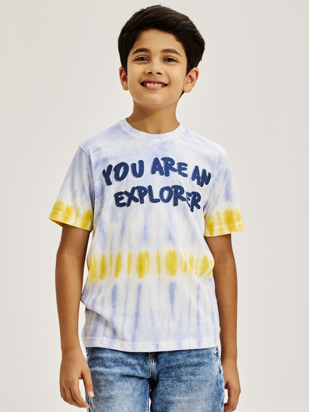 

NO MONDAYS Boys Printed Pure Cotton Applique T-shirt, Green