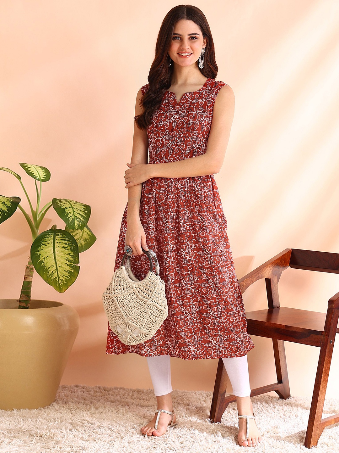 

DSK STUDIO Printed Straight Kurta, Red