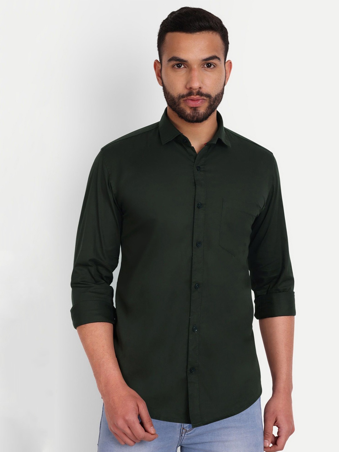 

MEGHZ Men Slim Fit Opaque Casual Shirt, Green