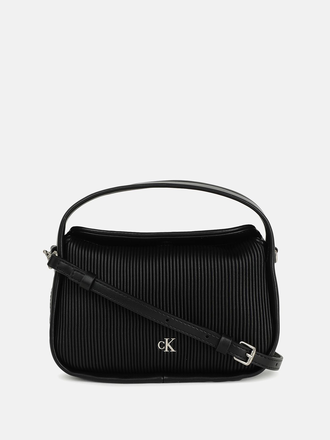 

Calvin Klein Jeans PU Structured Sling Bag with Cut Work, Black