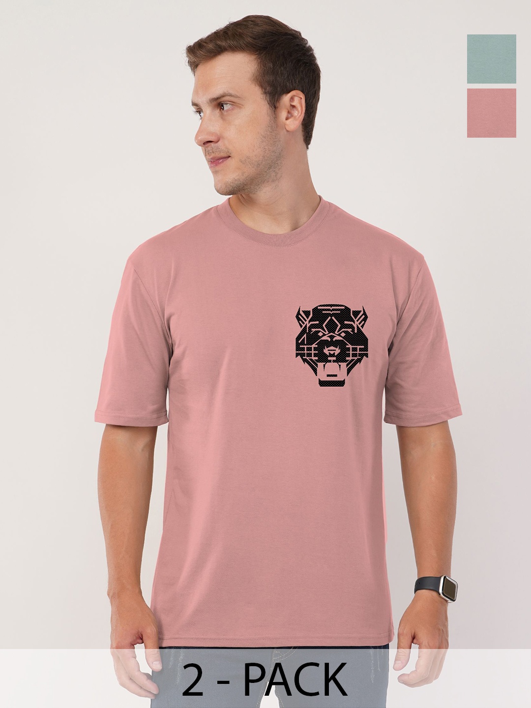 

AUSK Men 2 Printed Raw Edge T-shirt, Peach