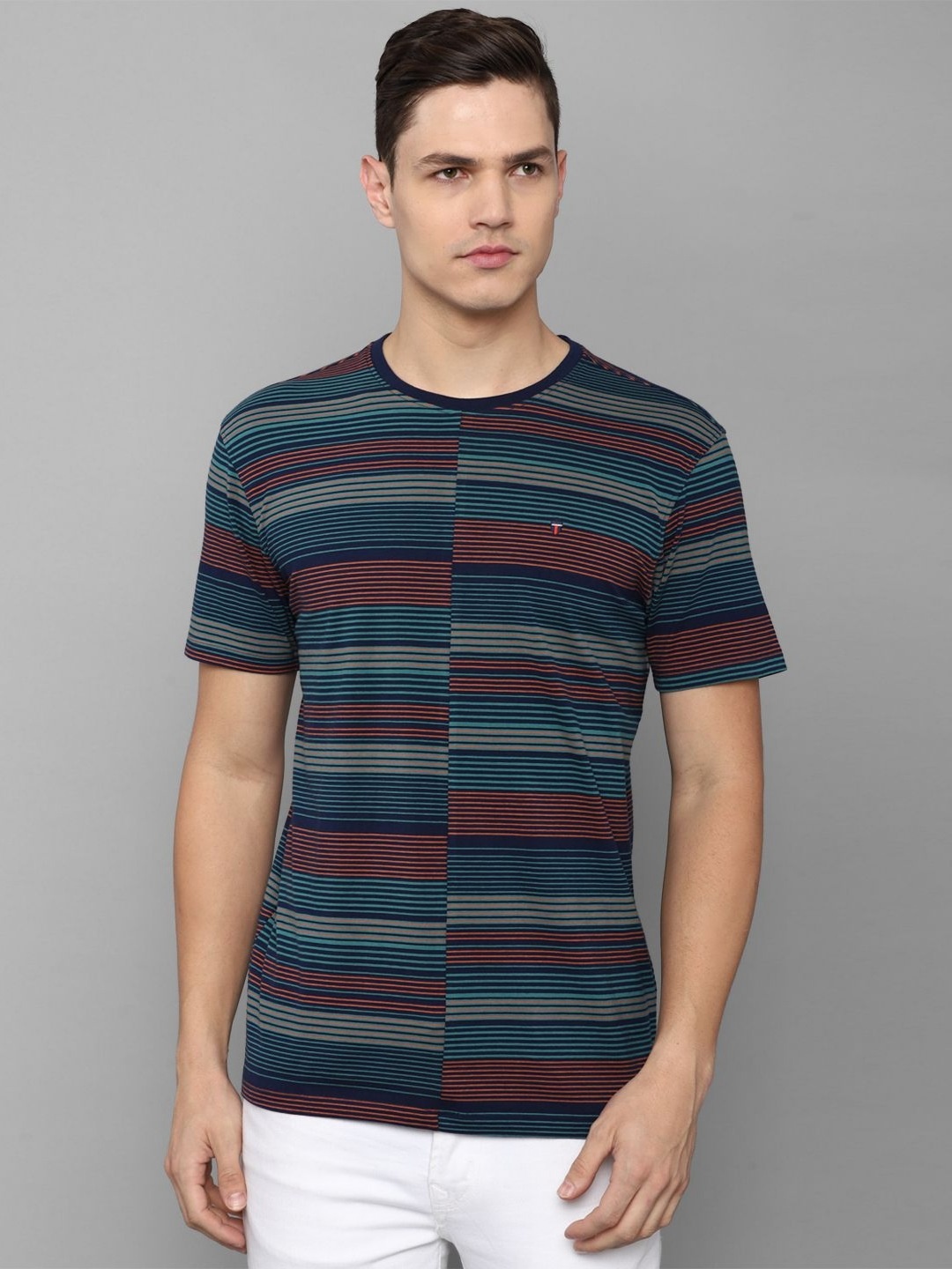 

Louis Philippe Jeans Men Striped Pockets Slim Fit T-shirt, Multi