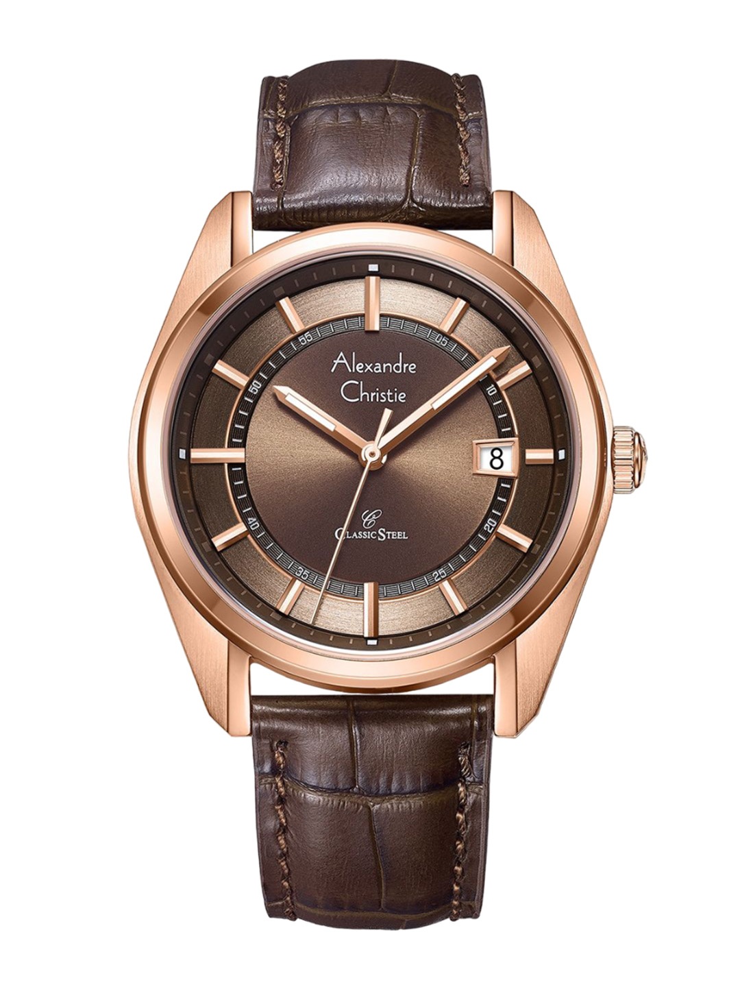 

Alexandre Christie Men Dial & Leather Bracelet Style Straps Analogue Watch 8695MDLRGBO, Brown