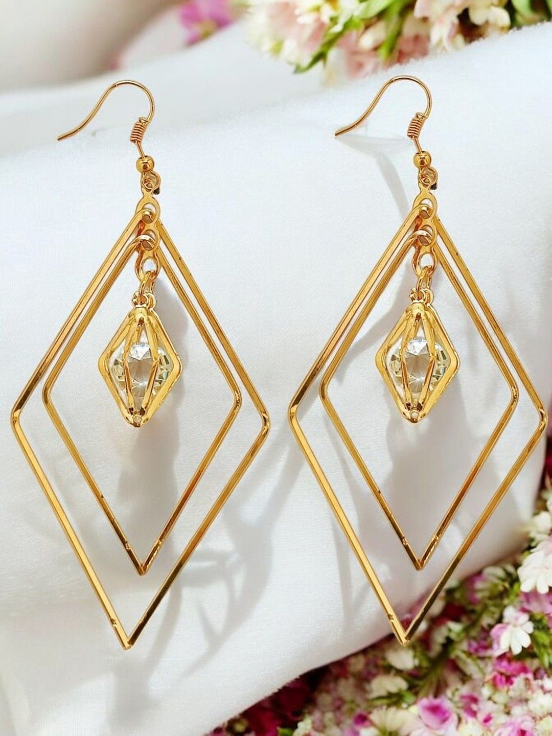

9blings Geometric Drop Earrings, Gold