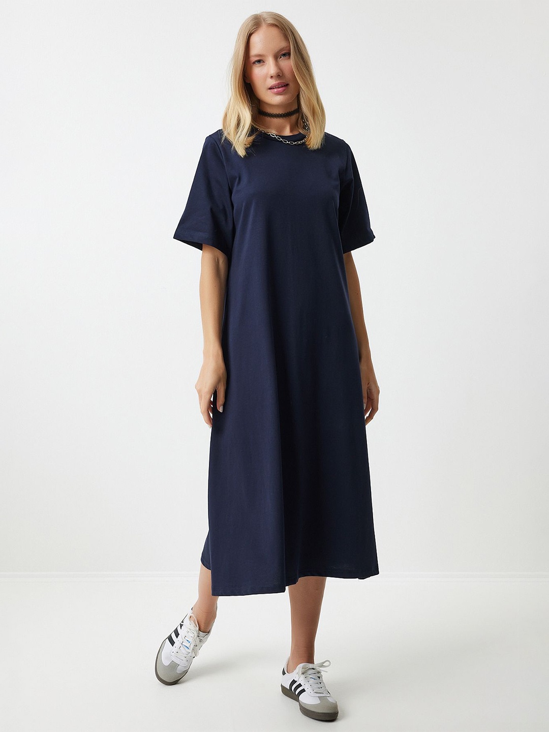 

Happiness istanbul Solid Midi T-Shirt Dress, Navy blue