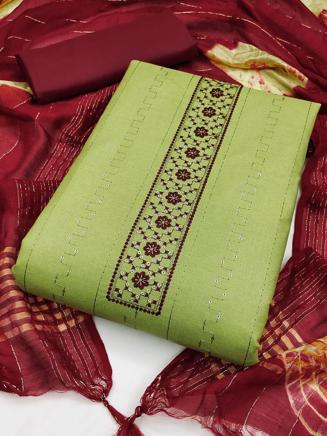 

Aika Embroidered Sequinned Unstitched Dress Material, Sea green