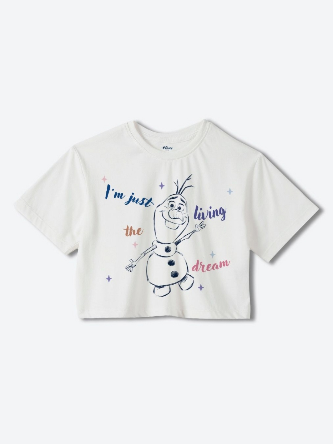 

YK Disney Girls Printed Pure Cotton Boxy T-shirt, White