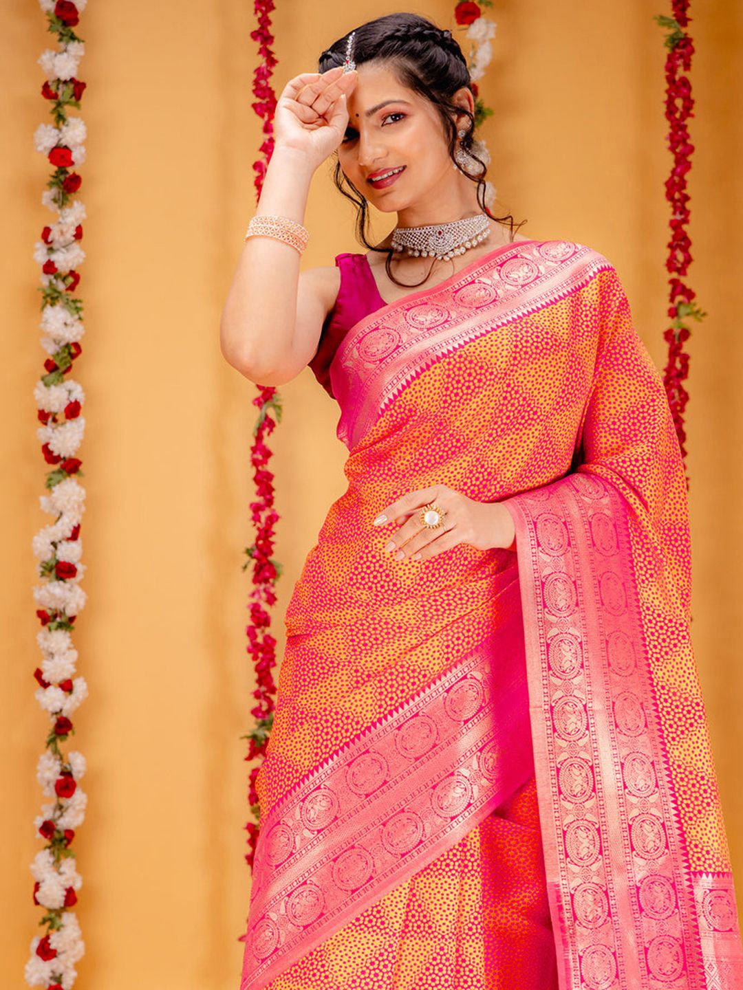 

Satrani Woven Design Zari Pure Silk Banarasi Saree, Yellow