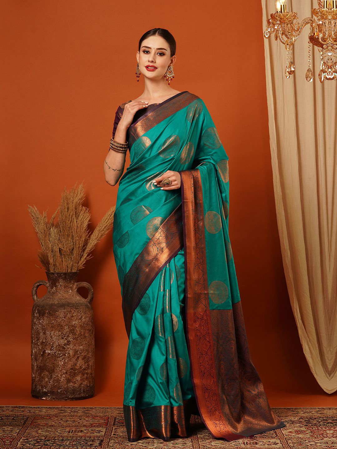 

KALINI Ethnic Motifs Zari Pure Silk Banarasi Saree, Turquoise blue