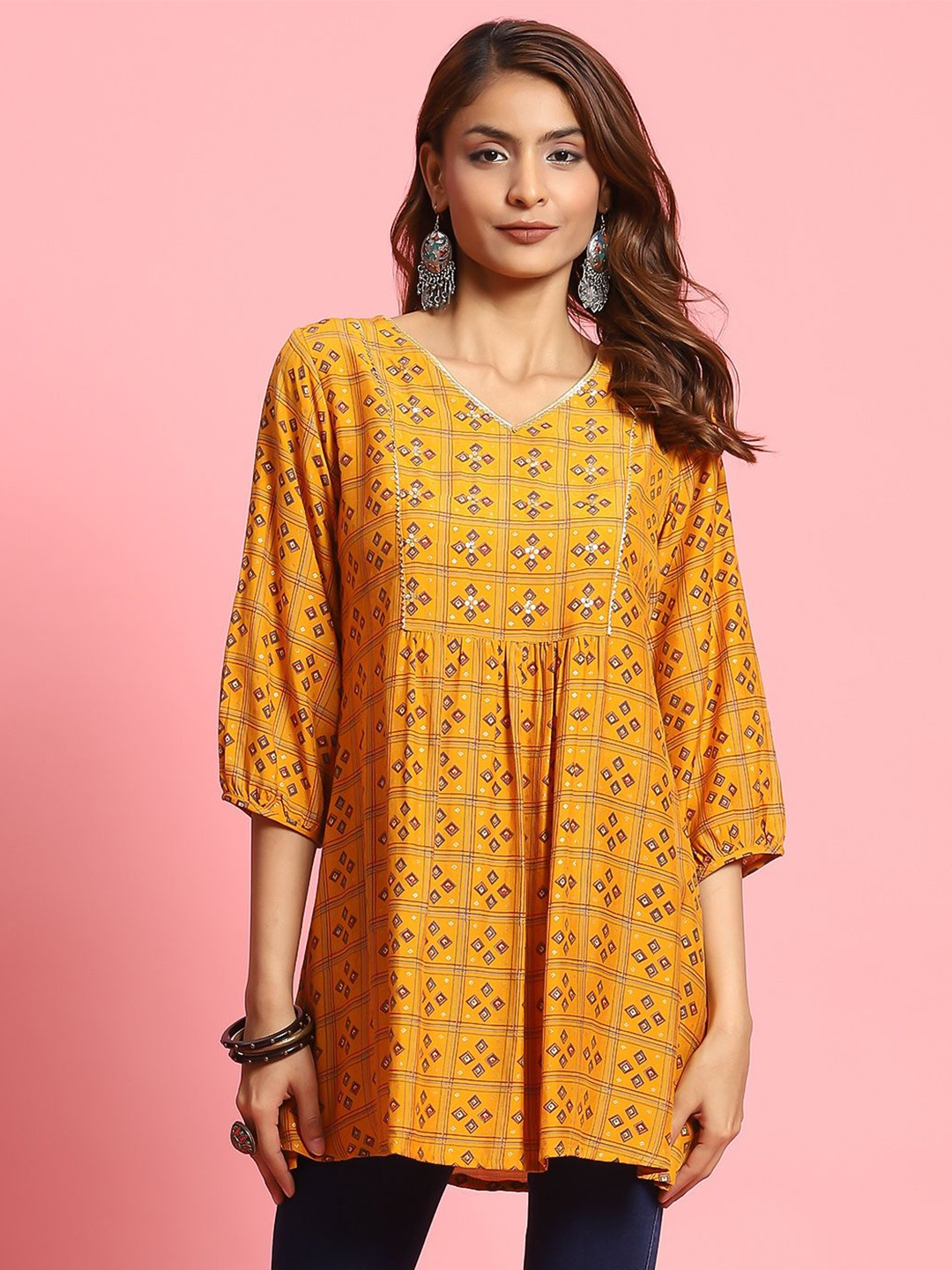 

Shree Liva Printed Tunic, Mustard