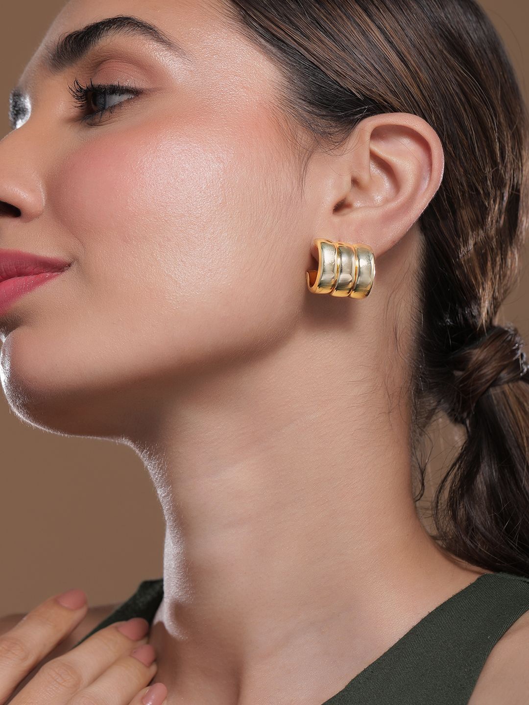 

Rubans 18k Gold Plated Triple-Band Huggie Hoop Earrings with Sleek Polished Finish