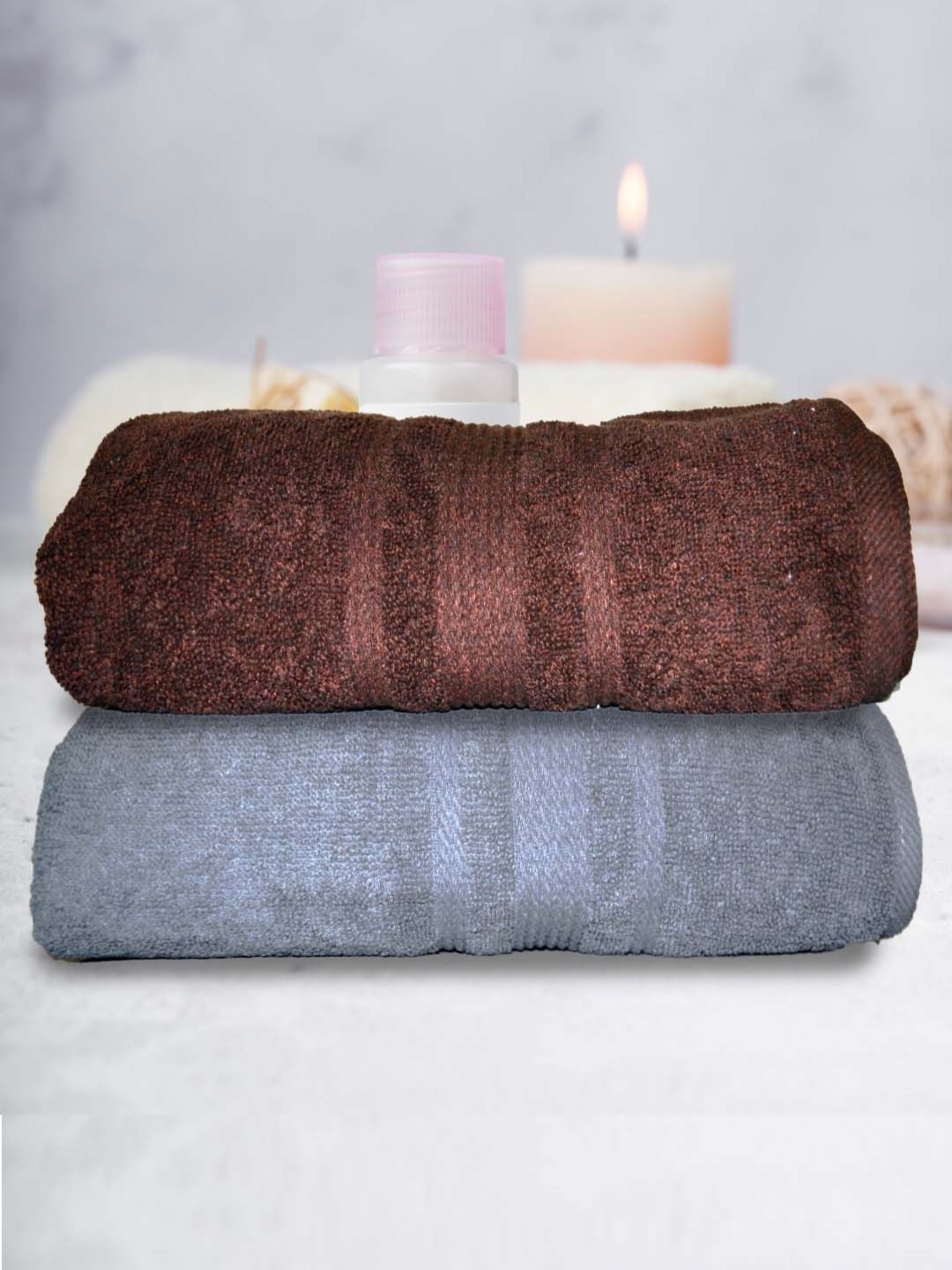 

Aura Brown & Grey 2 Pieces Self Designed Cotton 500 GSM Bath Towel