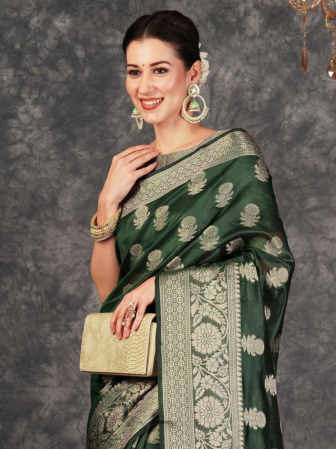 

Mitera Woven Design Pure Silk Banarasi Saree, Green