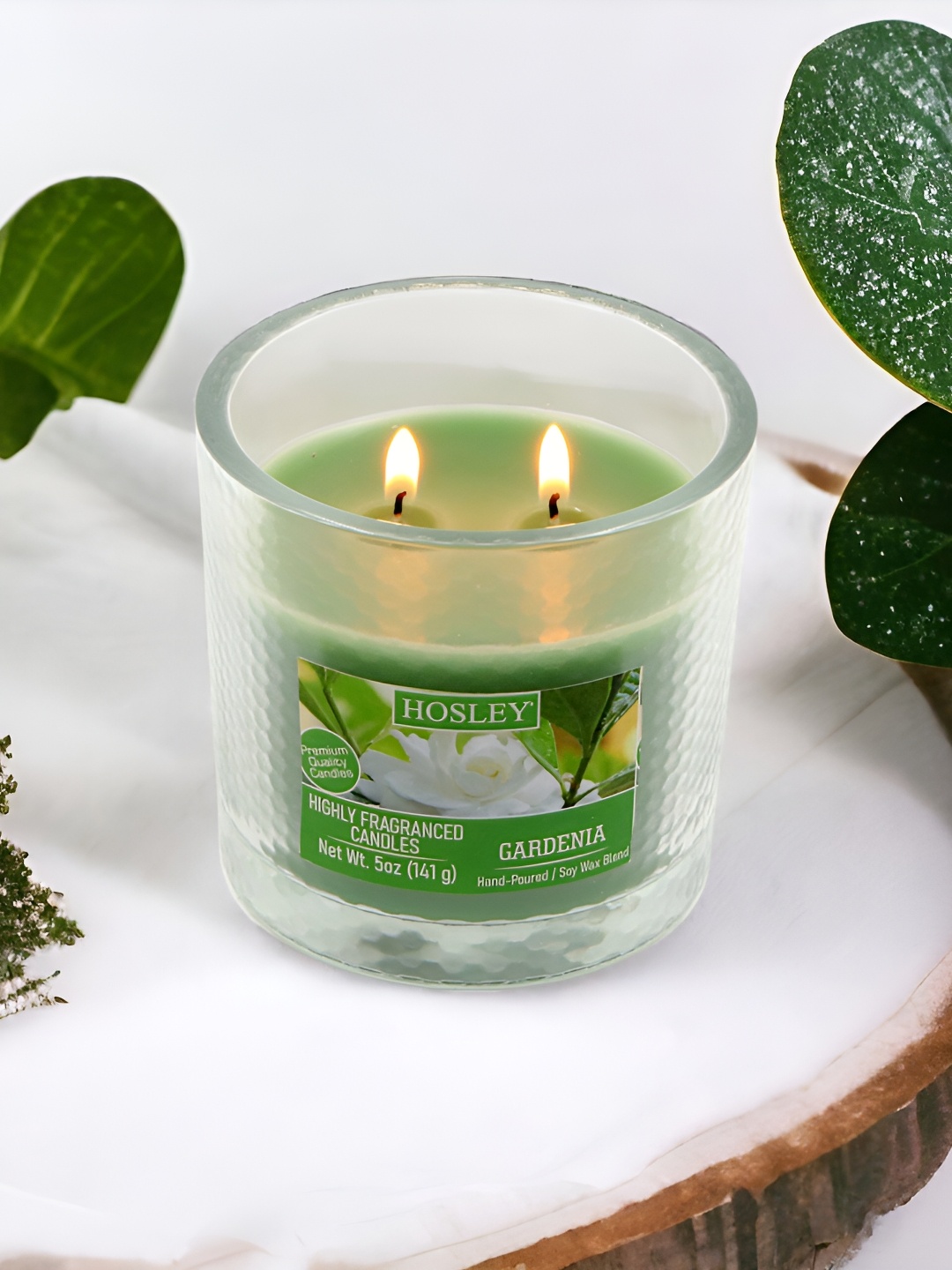 

HOSLEY Green 2 Wick Gardenia Fragrance Jar Candle