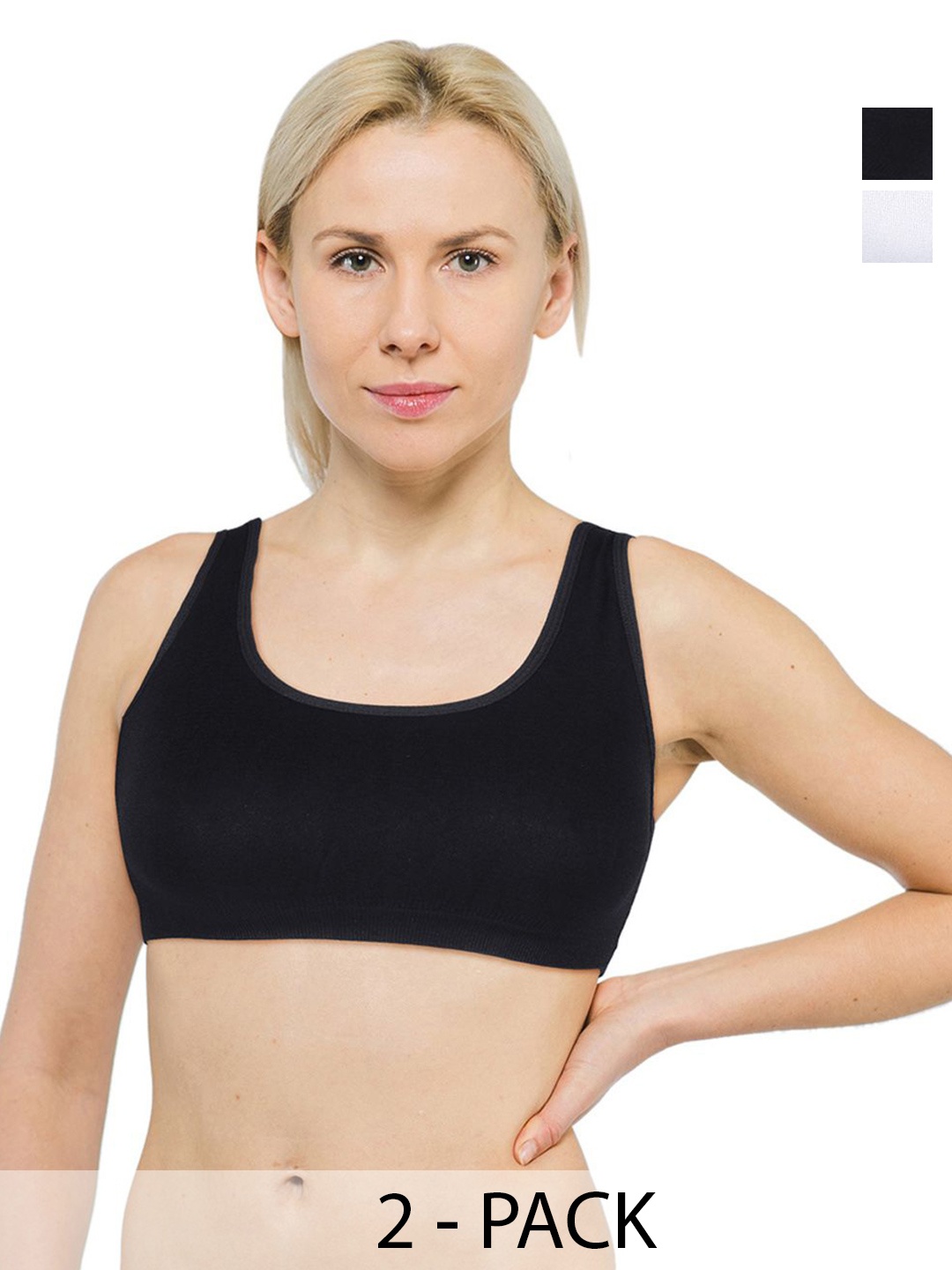 

INDIROCKS Pack of 2 Cotton Non Padded Non-Wired Full Coverge Sport Bra, Black