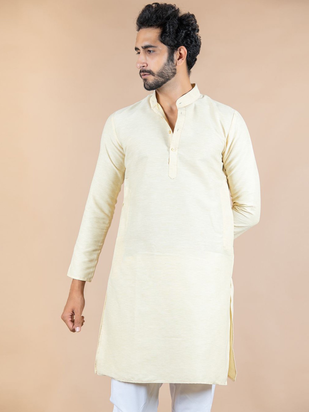 

Tistabene Mandarin Collar Long Sleeves Cotton Straight Kurta, Cream