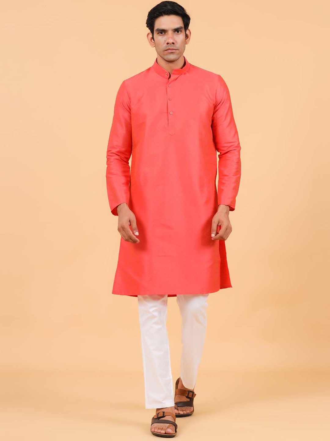 

Tistabene Band Collar Silk Kurta, Pink