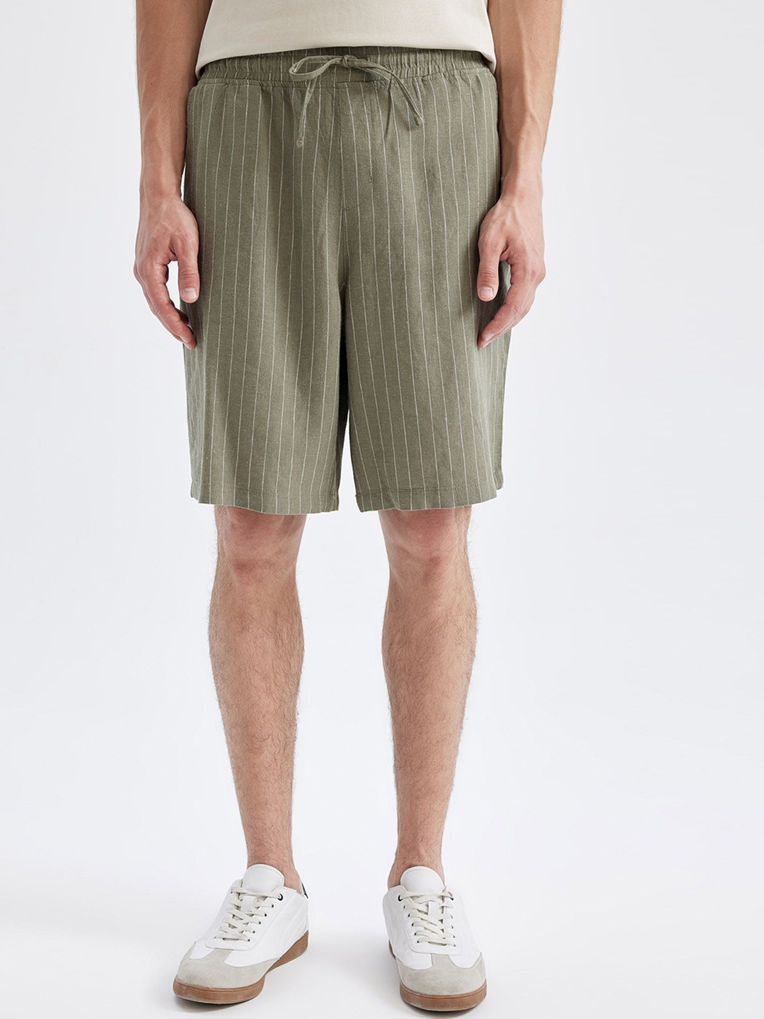 

DeFacto Men Striped Linen Technology Shorts, Grey