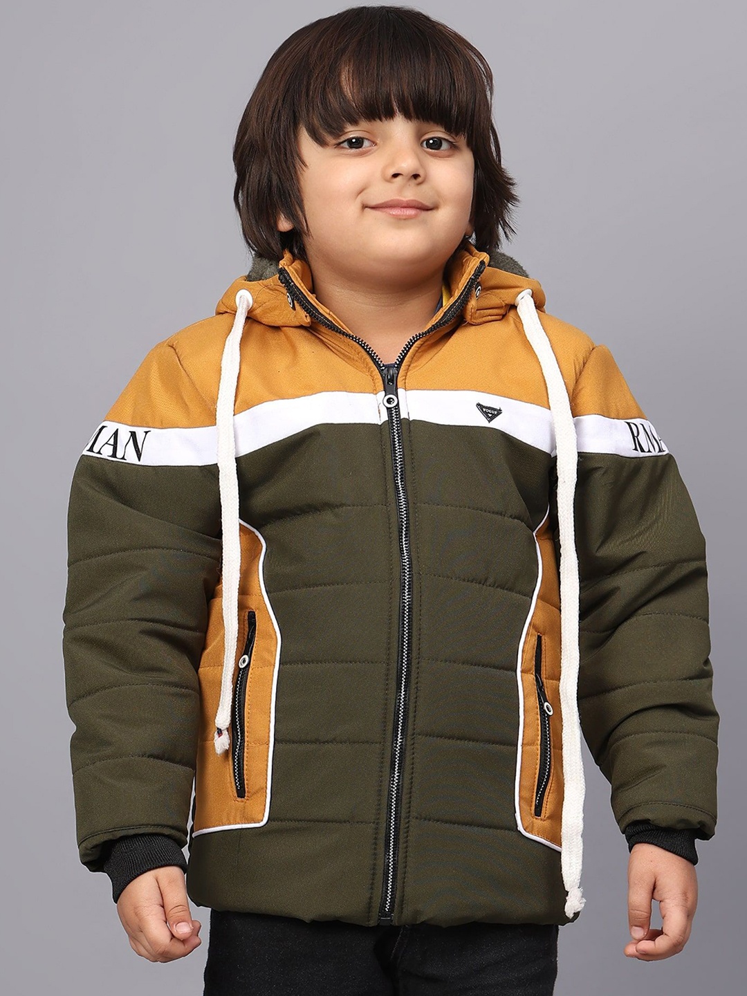 

SKY HEIGHTS Boys Colourblocked Polyester Puffer Jacket, Olive