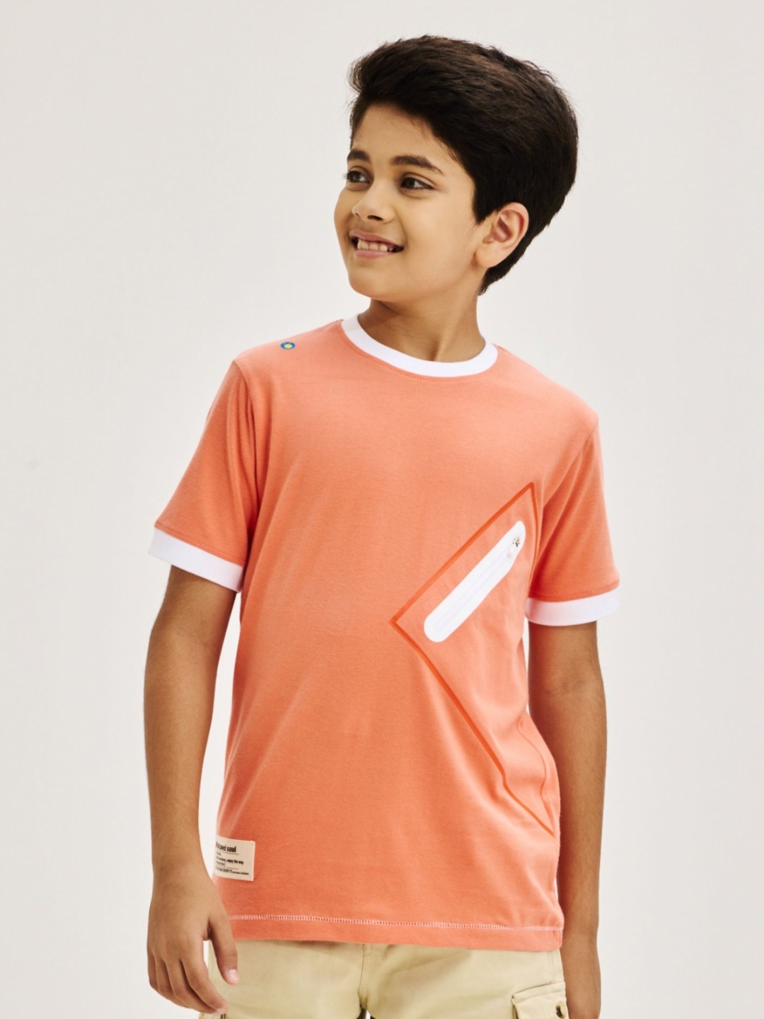 

NO MONDAYS Boys Pure Cotton Pockets T-shirt, Orange