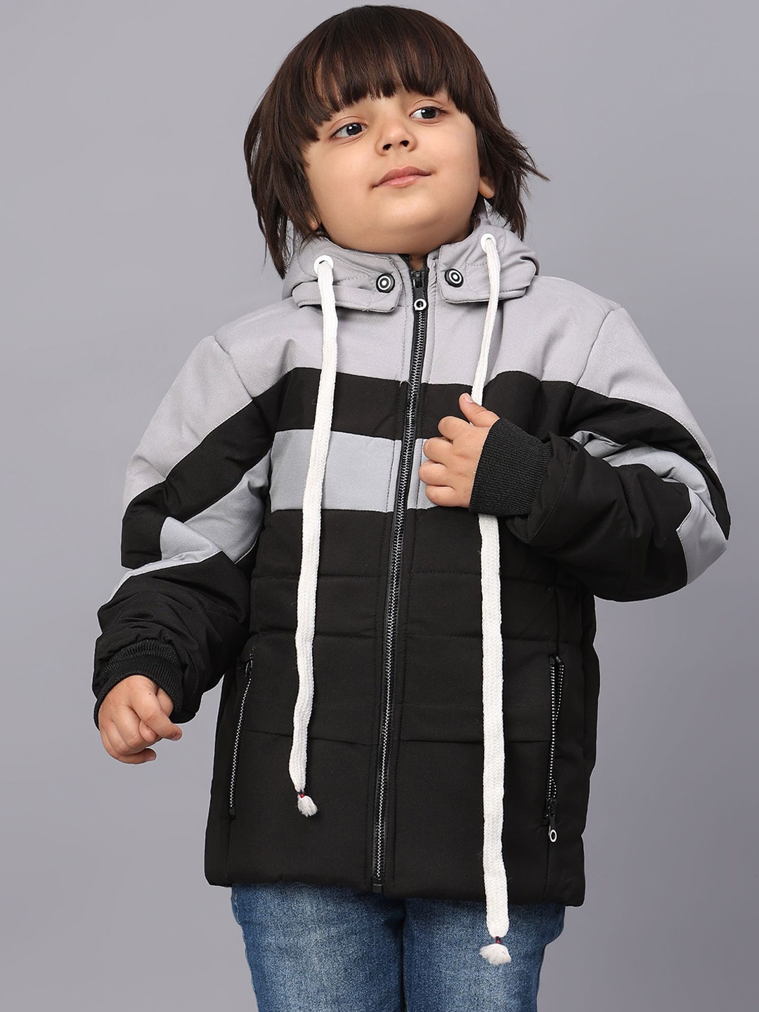 

SKY HEIGHTS Boys Colourblocked Polyester Longline Padded Jacket, Black