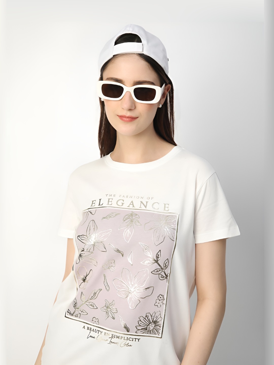 

R&B Women Graphic Printed Round Neck Cotton T-Shirt, White