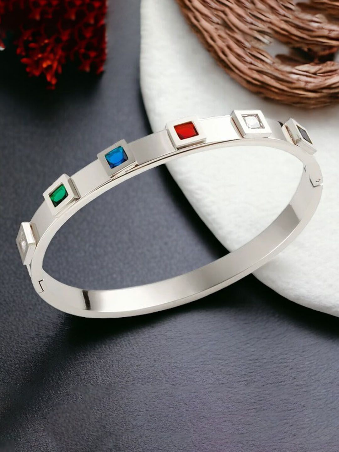 

Jewels Galaxy Women Crystals Silver-Plated Bangle-Style Bracelet