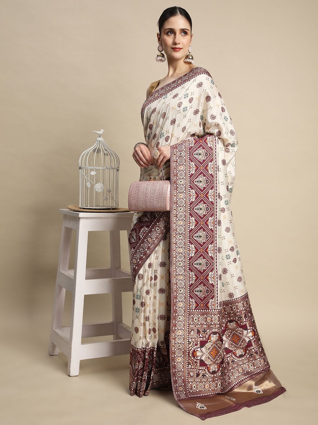 

REALLTREND Woven Design Zari Pure Silk Kota Saree, Purple