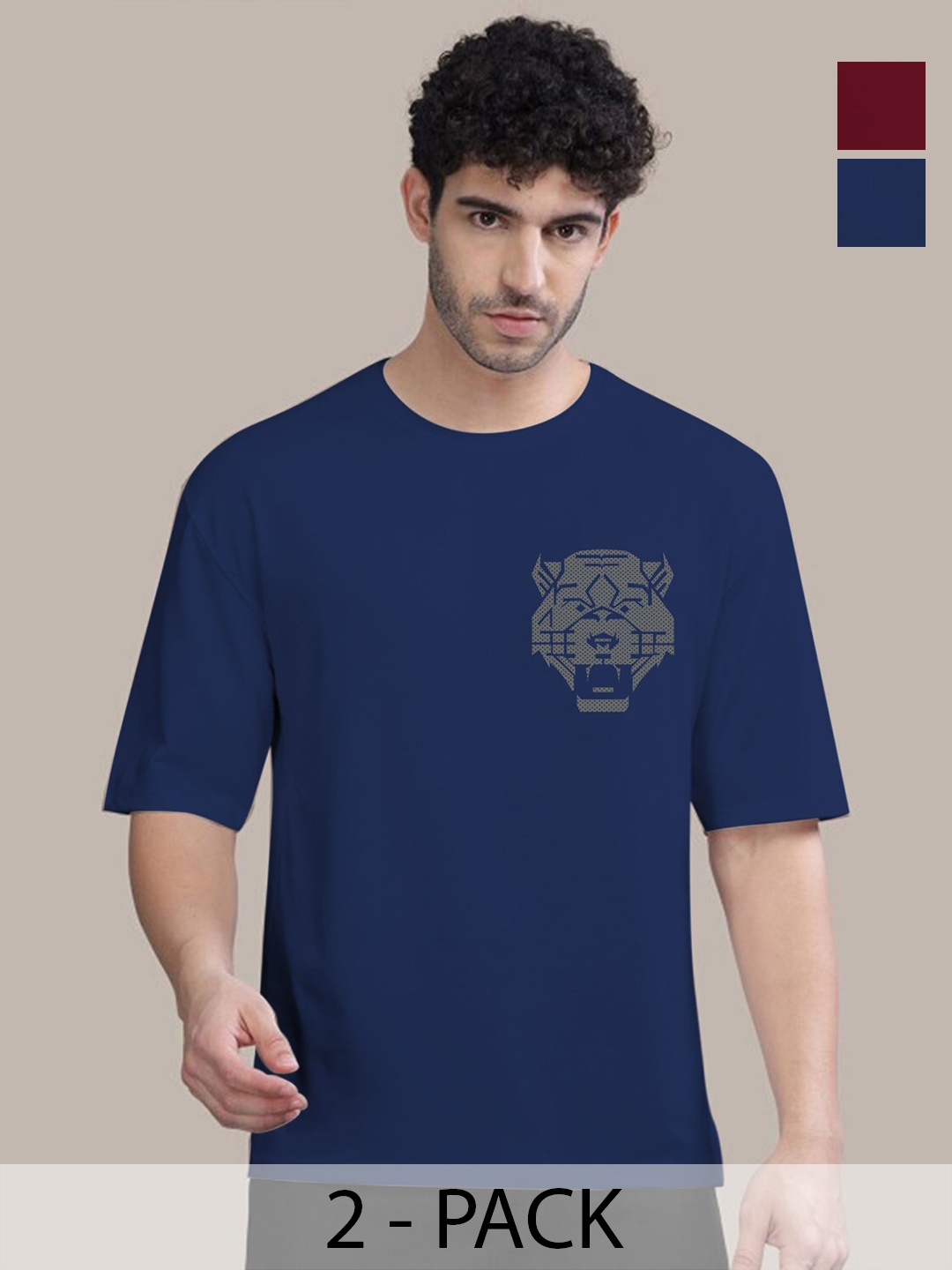 

AUSK Men 2 Printed Applique T-shirt, Blue