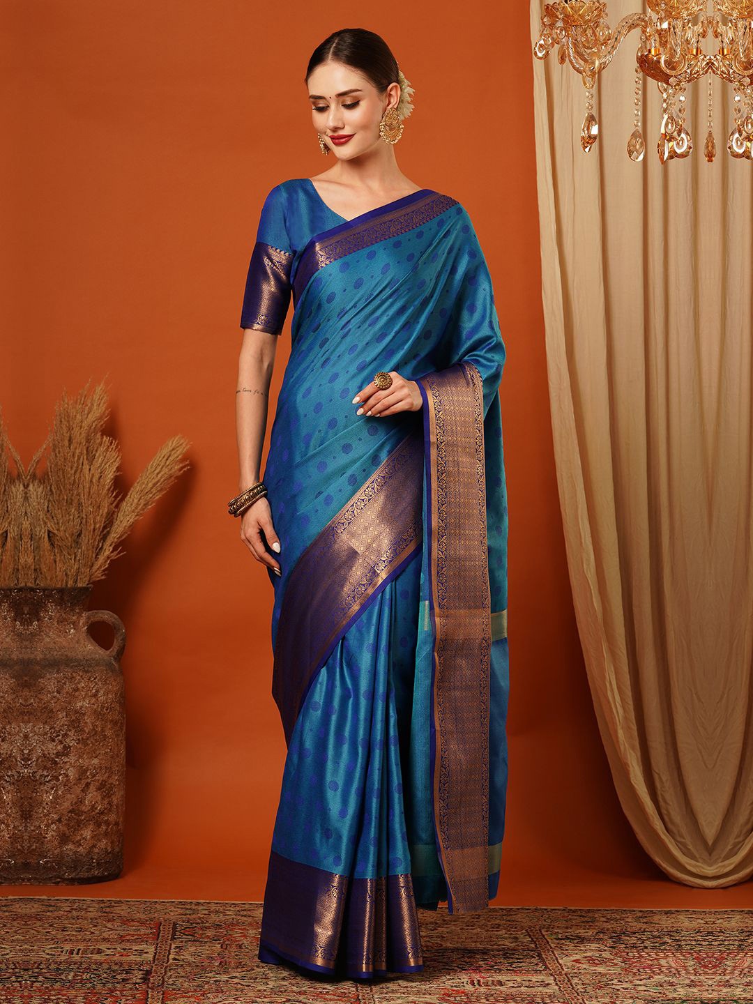 

KALINI Zari Pure Silk Mysore Silk Saree, Blue