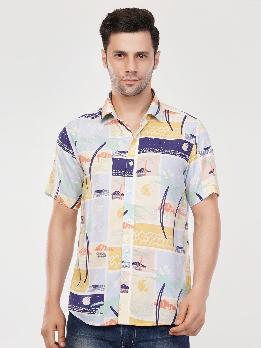 

PRIME PORTER Men Slim Fit Opaque Printed Casual Shirt, Blue