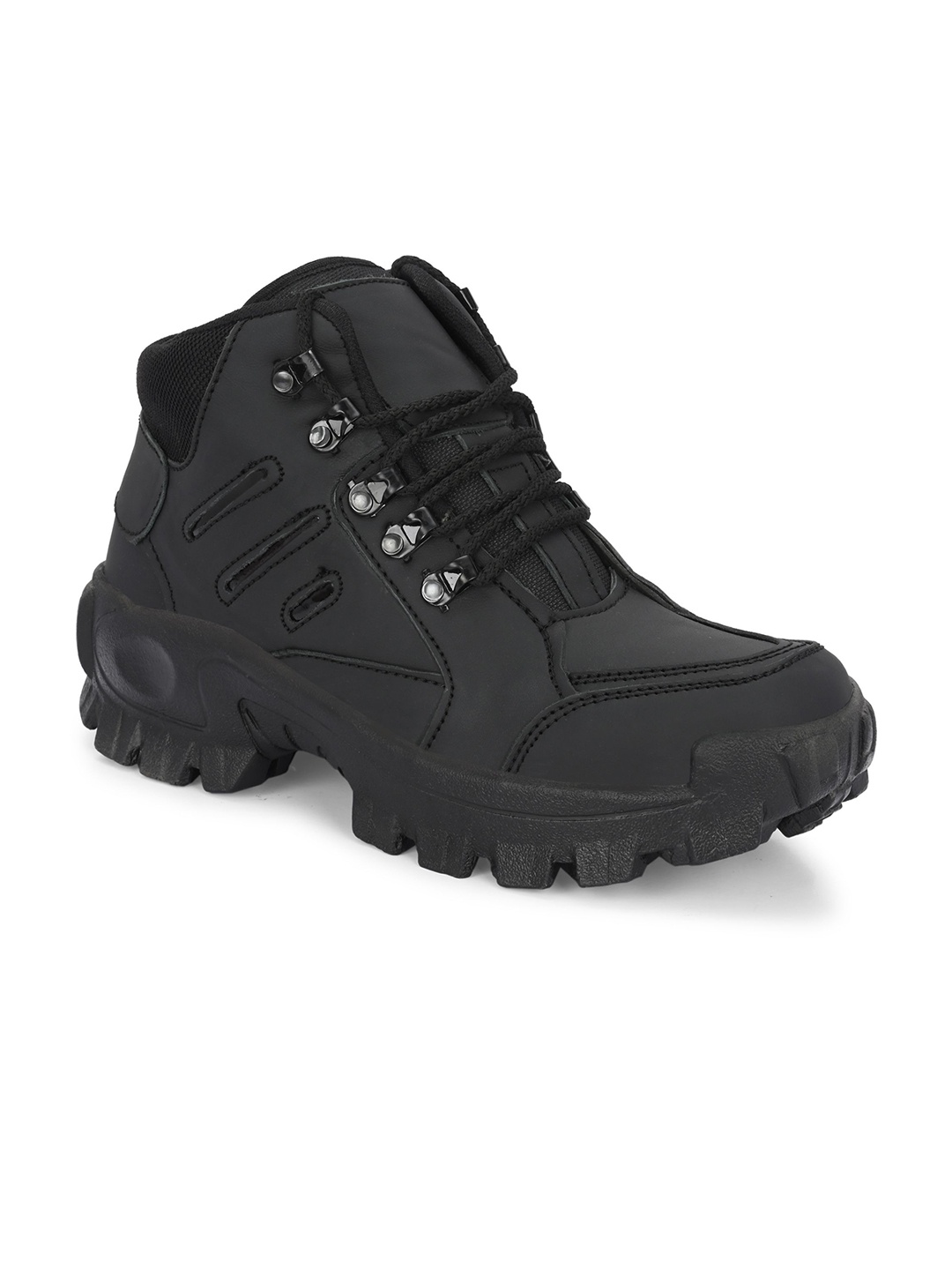 

SHOE DAY Men Leather Trekking Shoes, Black