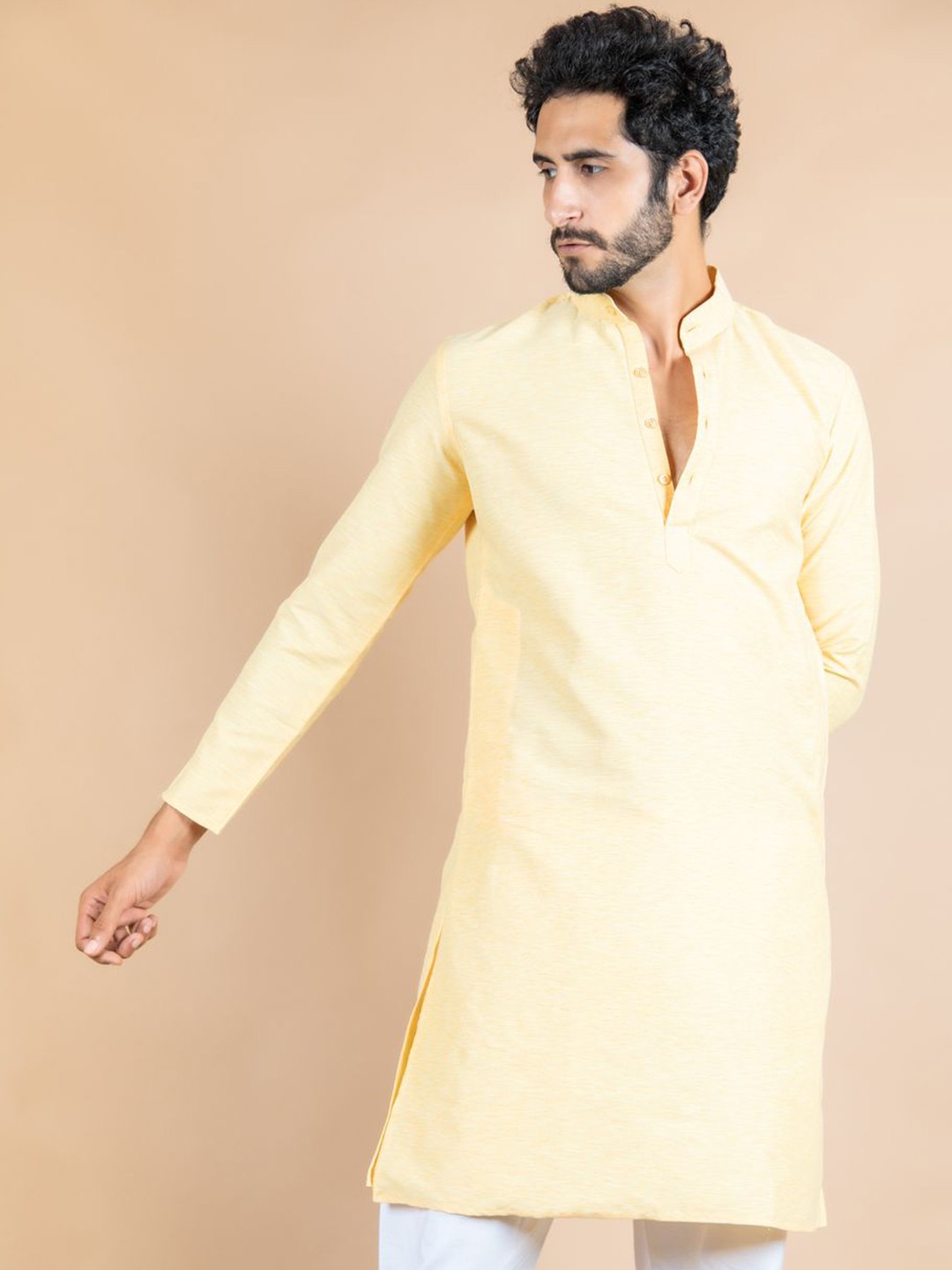 

Tistabene Mandarin Collar Cotton Kurta, Yellow