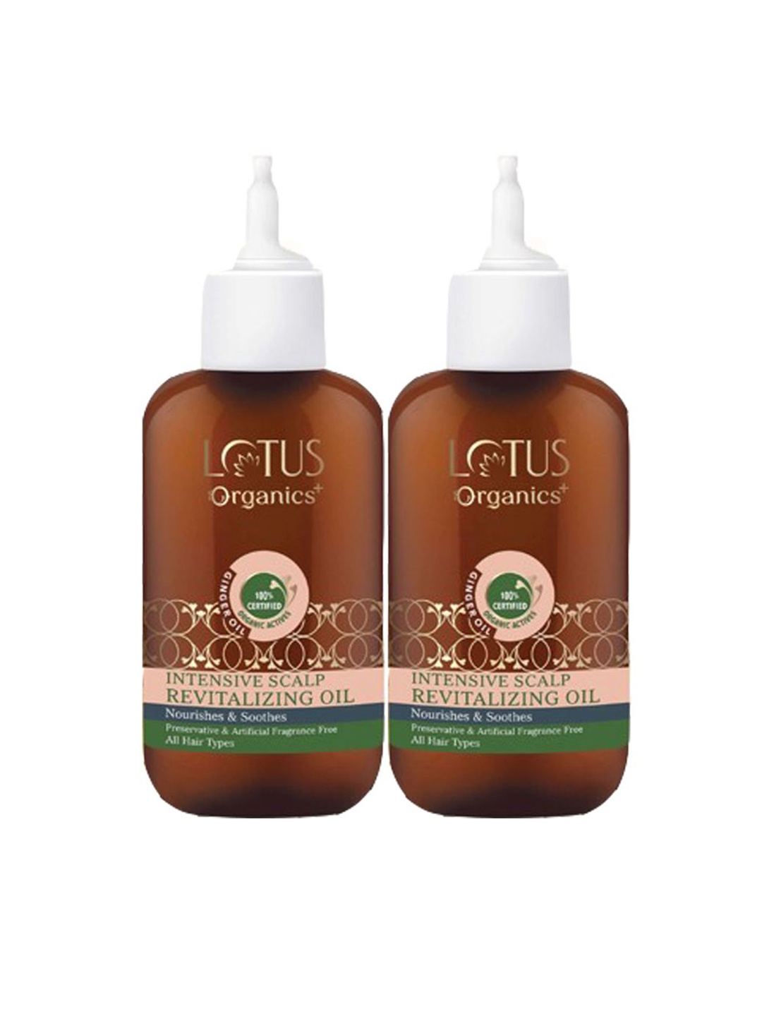 

Lotus Organics+ Set Of 2 Intensive Scalp Revitalizing Ginger Hair Oil- 100ml Each, Brown