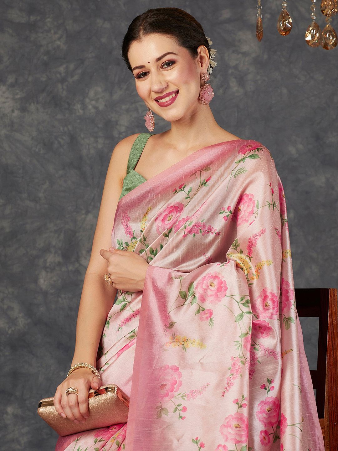 

Satrani Floral Pure Silk Banarasi Saree, Pink