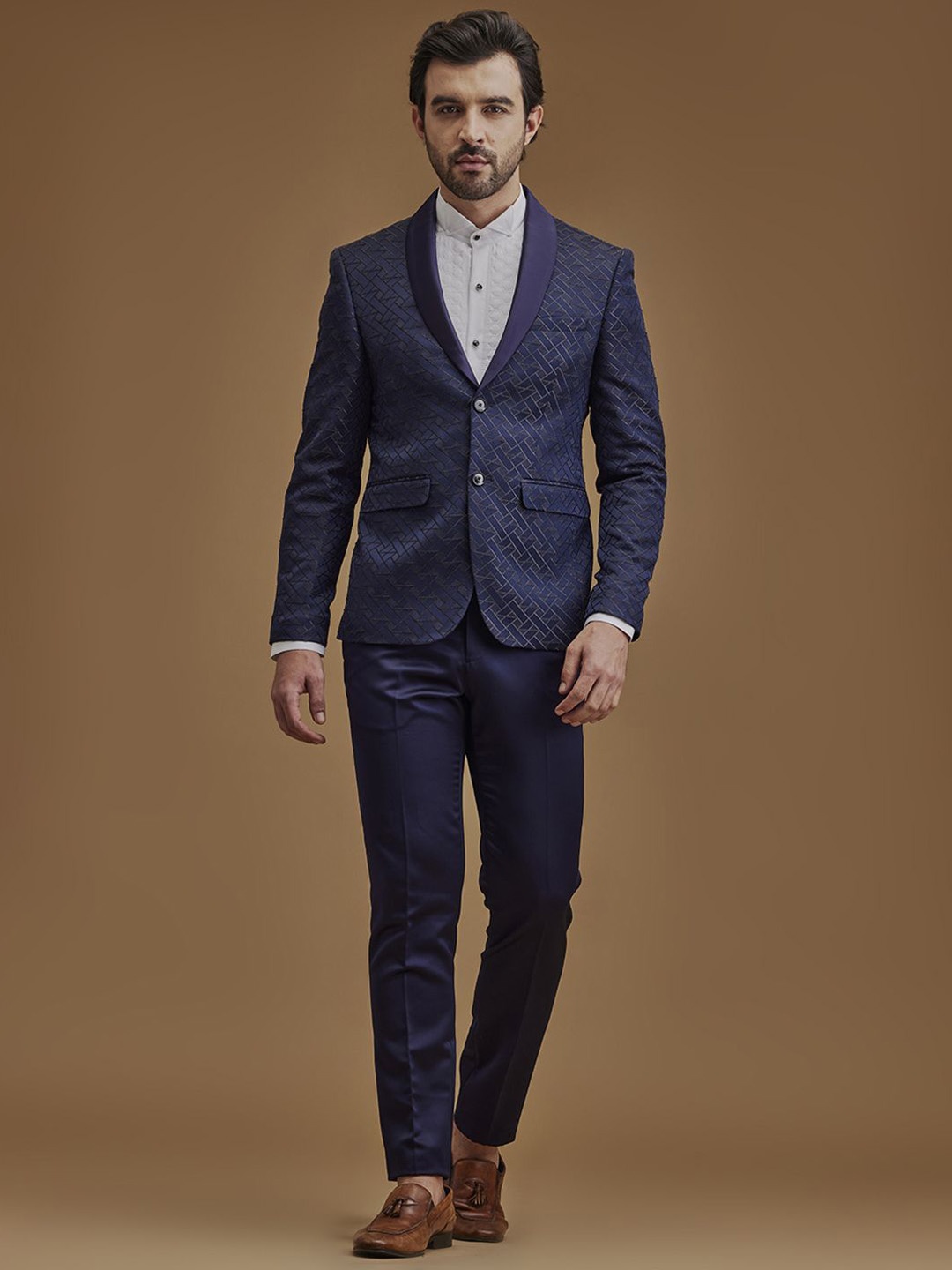 

Neumen Self-Design Single-Breasted Blazers, Navy blue