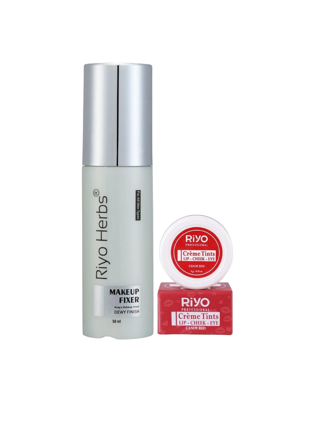 

Riyo Herbs Dewy Makeup Fixer 50ml & Creme Tint Creamy 8g-Candy Red, Transparent