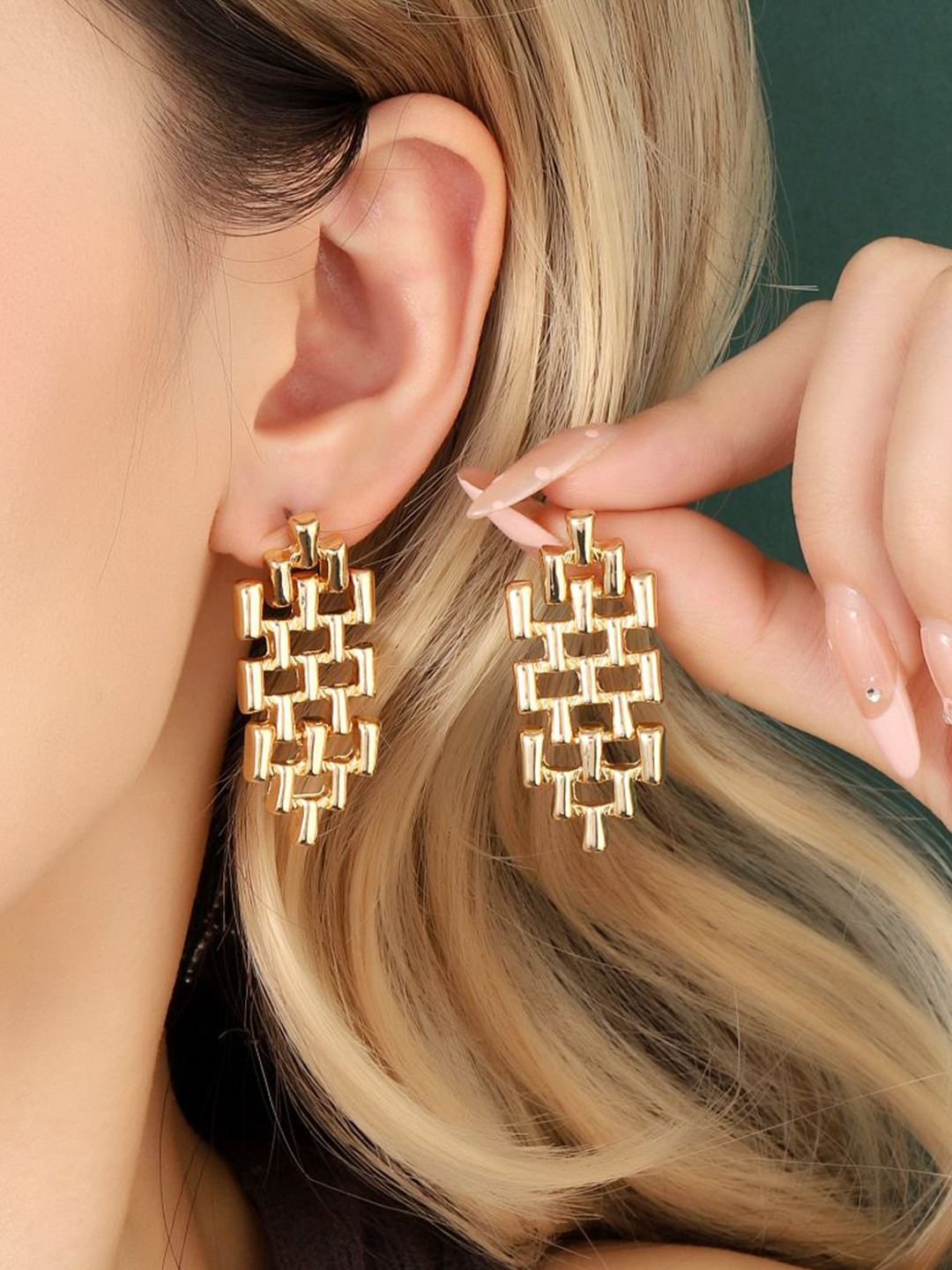 

SALTY Patterned Contemporary Drop Earrings, Gold