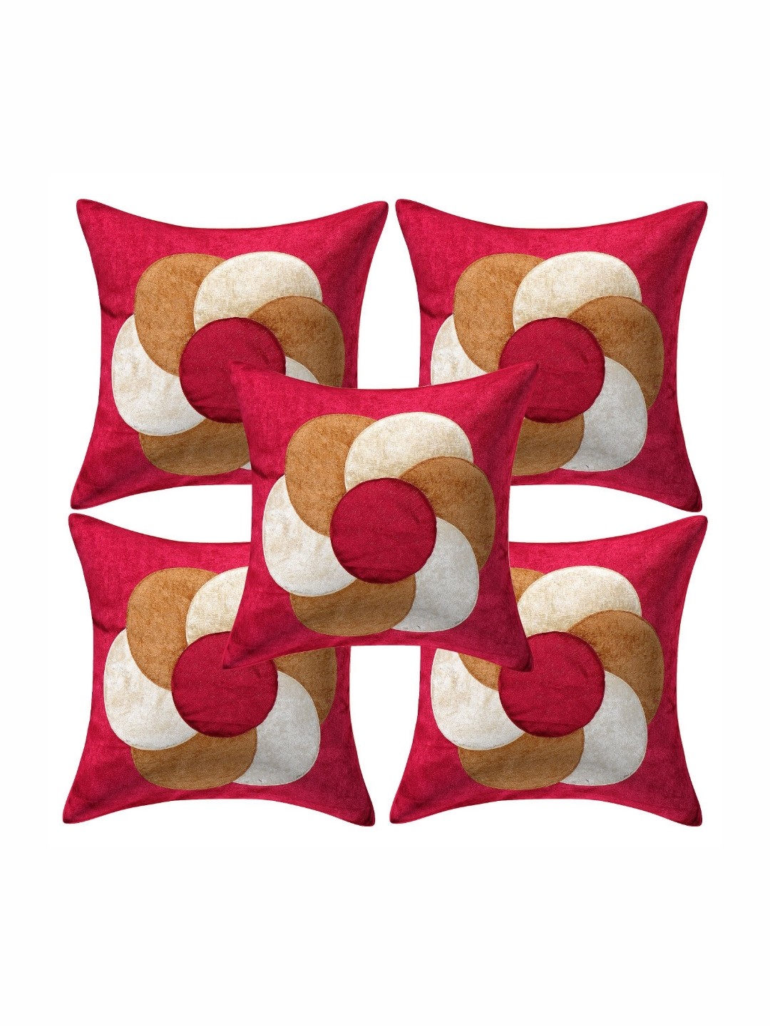 

Creeva Red & Mustard 5 Pieces Floral Velvet Square Cushion Covers