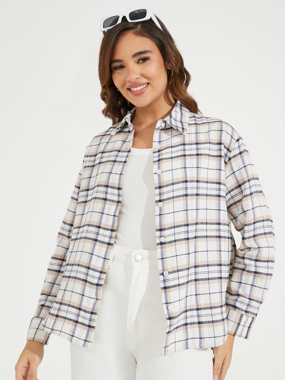 

Styli Women Checkered Oversized Long Sleeves Shirt, Multi