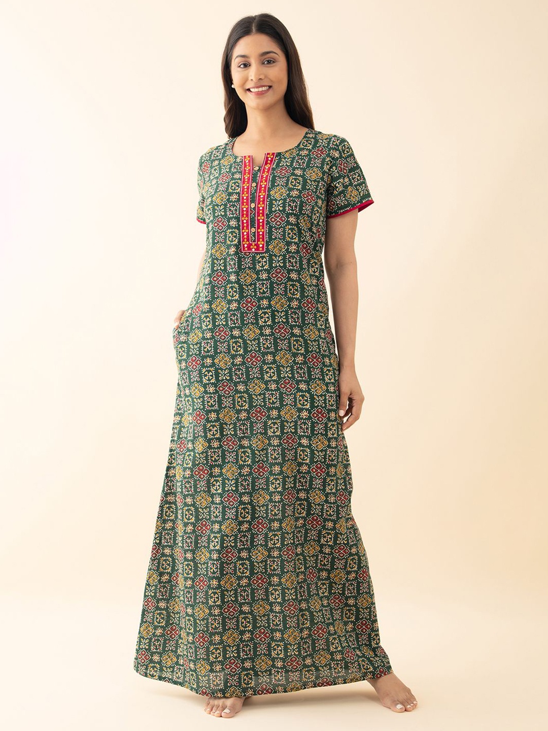 

Maybell Printed Pure Cotton Maxi Nightdress, Green