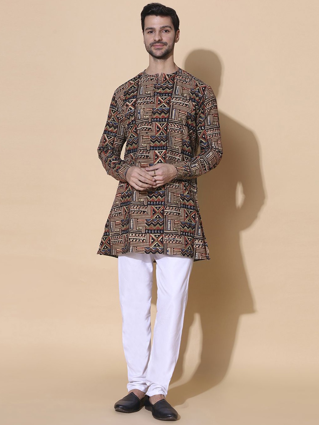 

MOSHI Geometric Printed Pure Cotton Straight Kurta, Brown