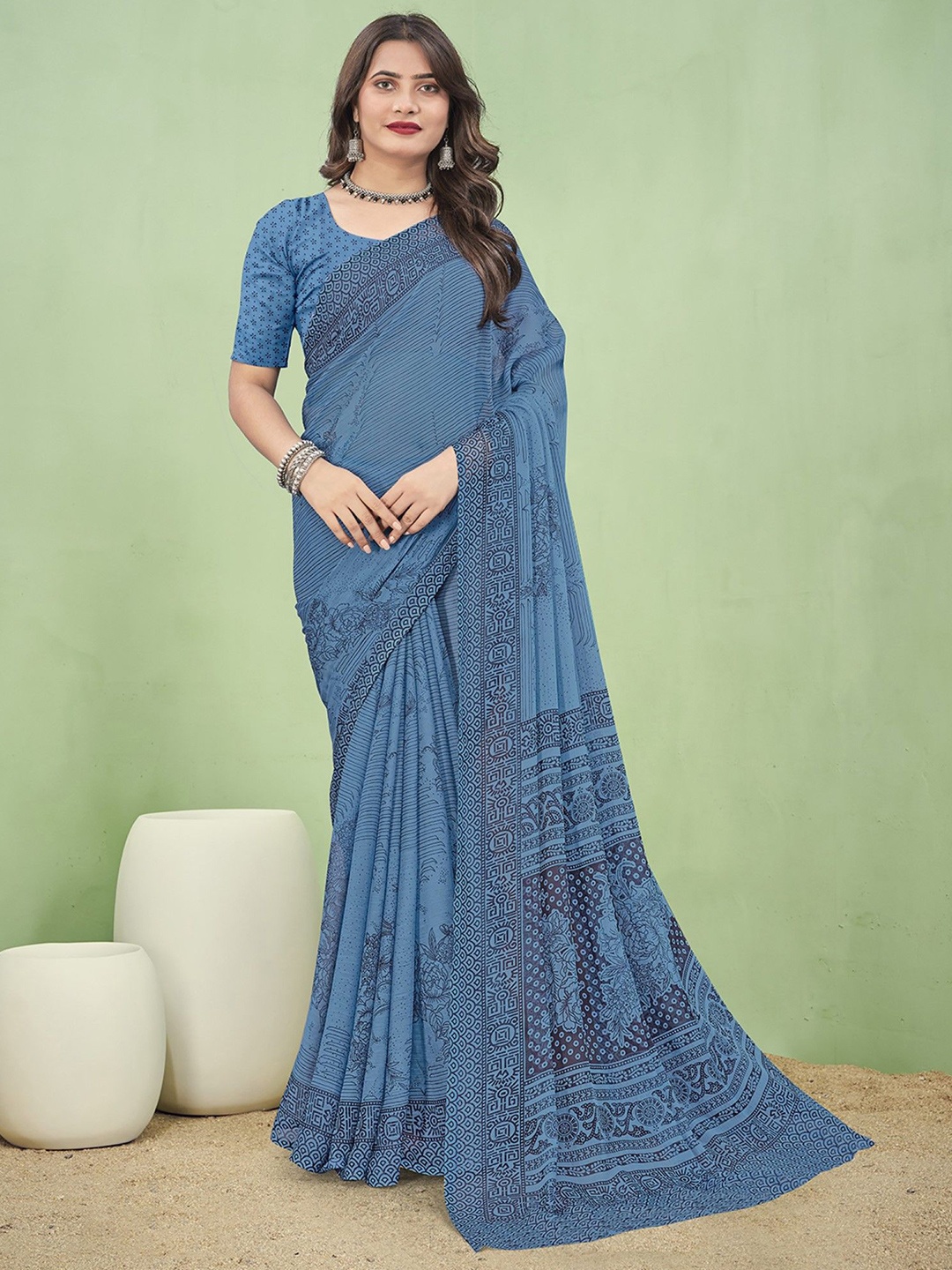 

KALINI Poly Chiffon Saree, Grey