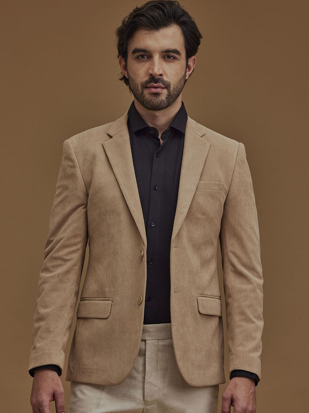 

Neumen Notched Lapel Collar Single-Breasted Formal Blazers, Beige