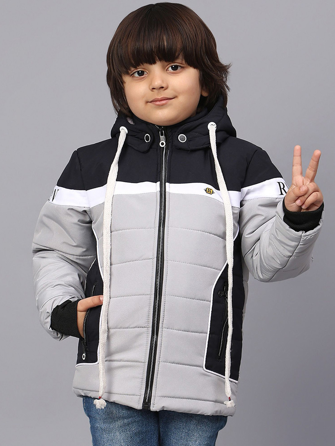 

SKY HEIGHTS Boys Colourblocked Polyester Padded Jacket, Grey