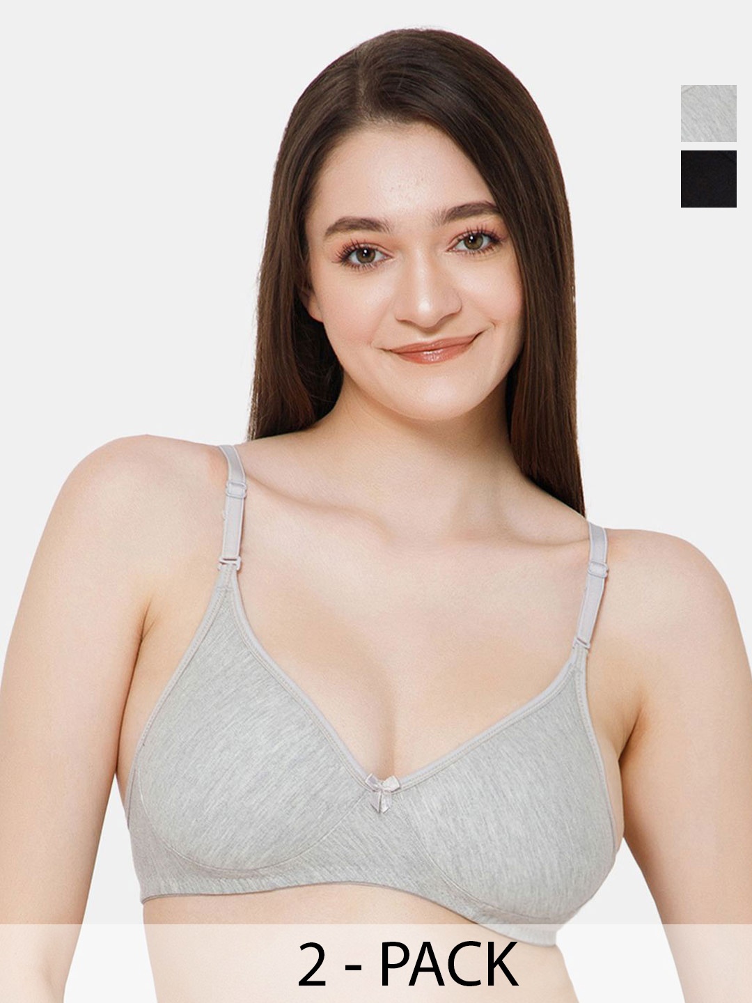

Lady Lyka Pack Of 2 Medium Coverage Non Padded Everyday Bra, Black