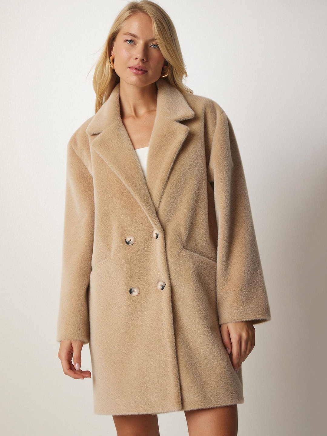 

Happiness istanbul Double-Breasted Overcoat, Beige