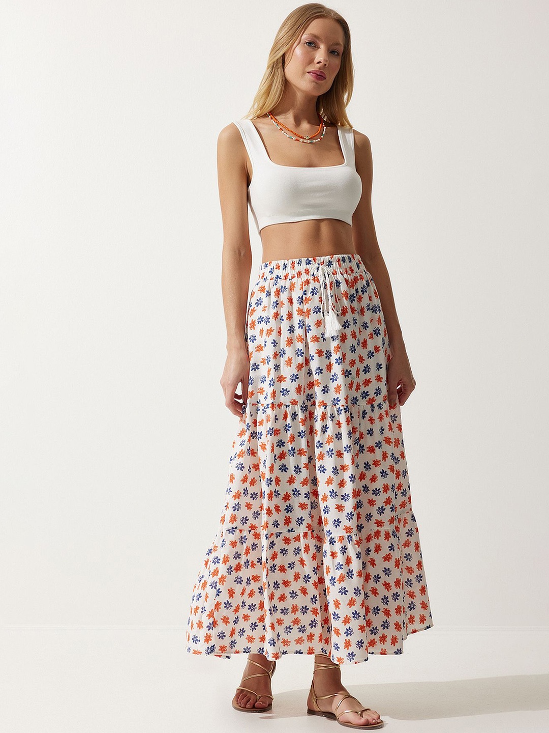 

Happiness istanbul Printed A-Line Maxi Skirt, Blue